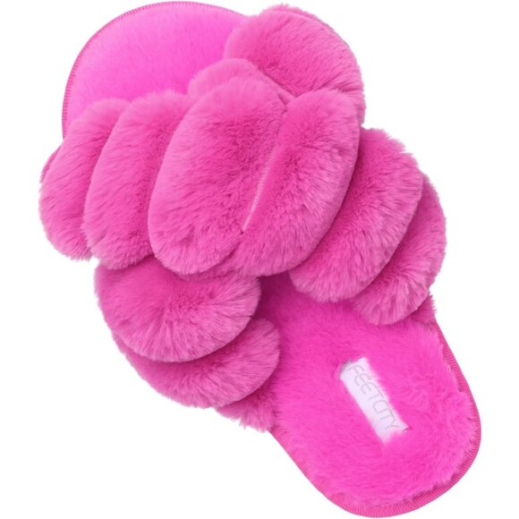 Memory Foam Open Toe Slippers for Women - Fluffy Comfort in Rose Pink, Size 8-9 - Picture 1 of 6